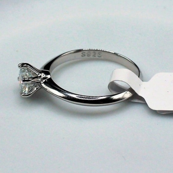 Round Cut Engagement Ring Knife Edge Shank Solitaire Solid Sterling Silver 7 NWT - Picture 4 of 7